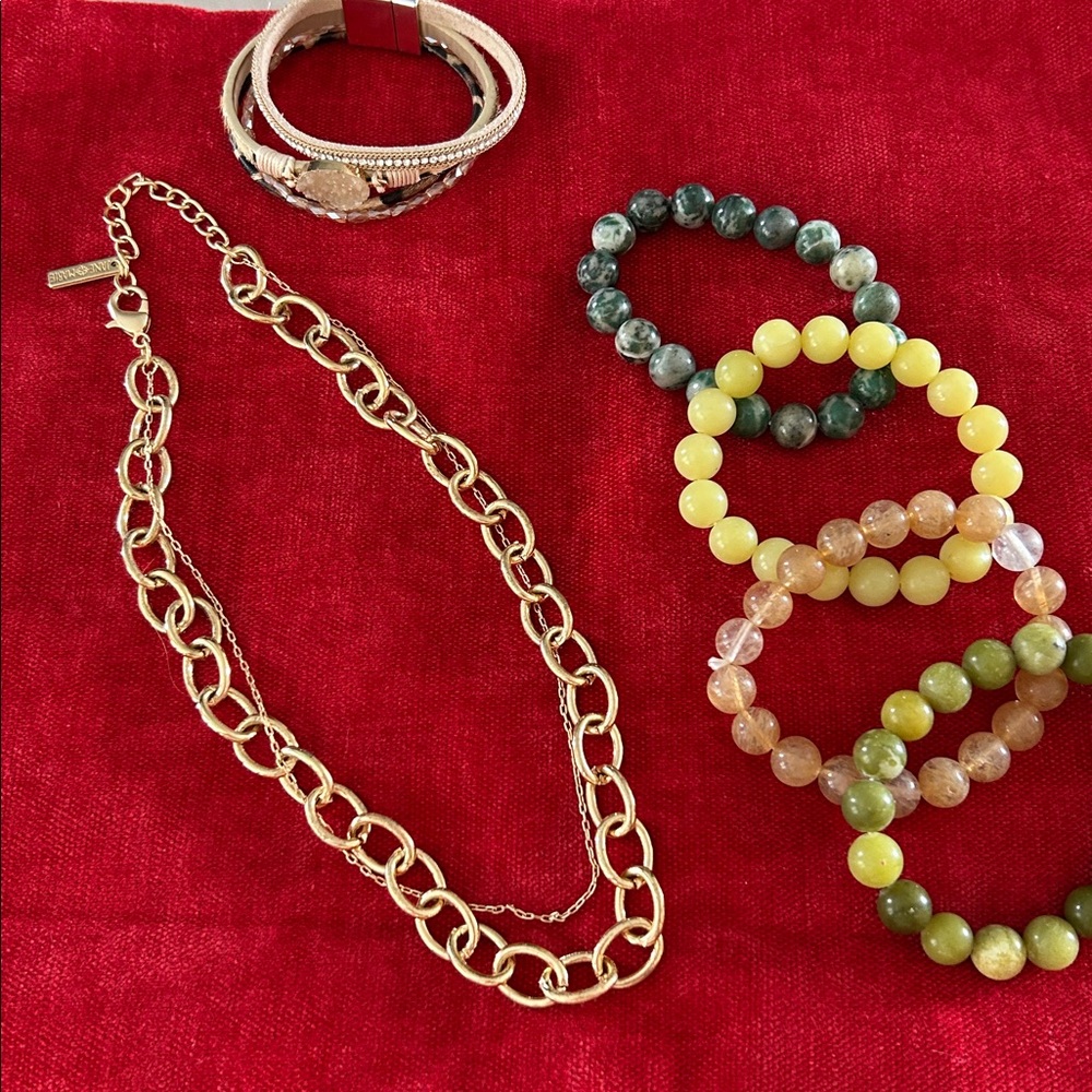 All #3 in bundle, costume jewelry, gold necklace,#4 stretch bracelet & bracelet